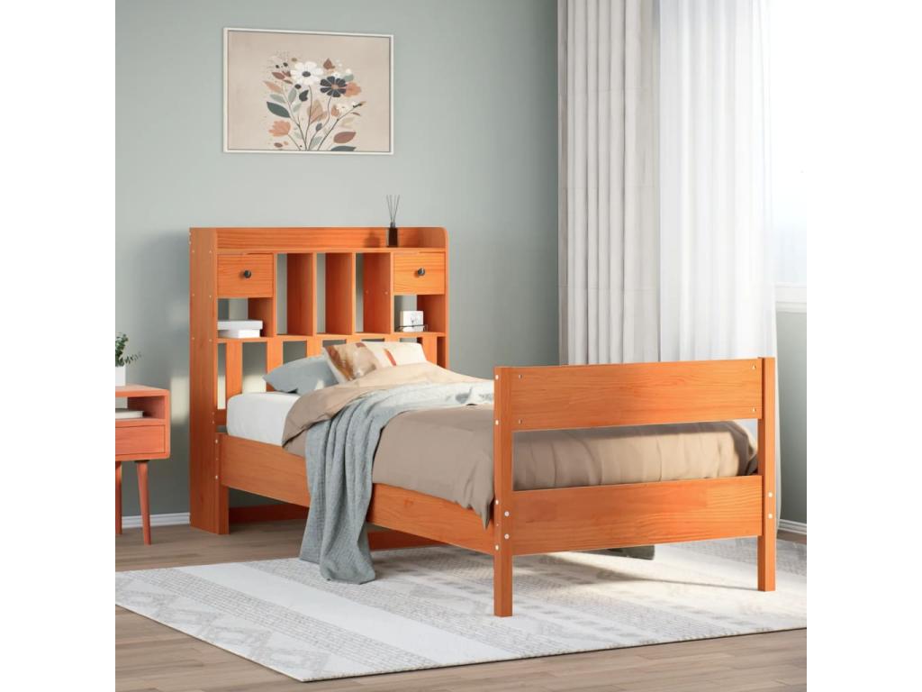 Lit bibliothèque sans matelas cire marron 90x200 cm pin massif APGL38779
