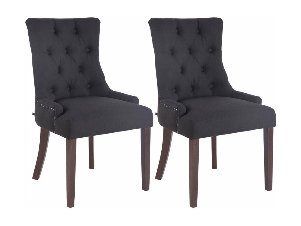 Lot de 2 chaises de salle à manger avec boutons décoratives assise en tissu noir pieds marron foncé 10 0001514 RFML16207