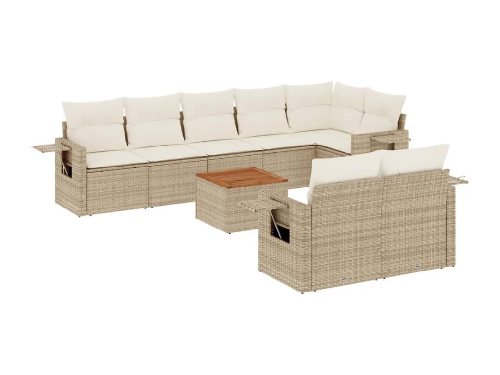Salon de jardin avec coussins 9 pcs beige résine tressée DTAA00028