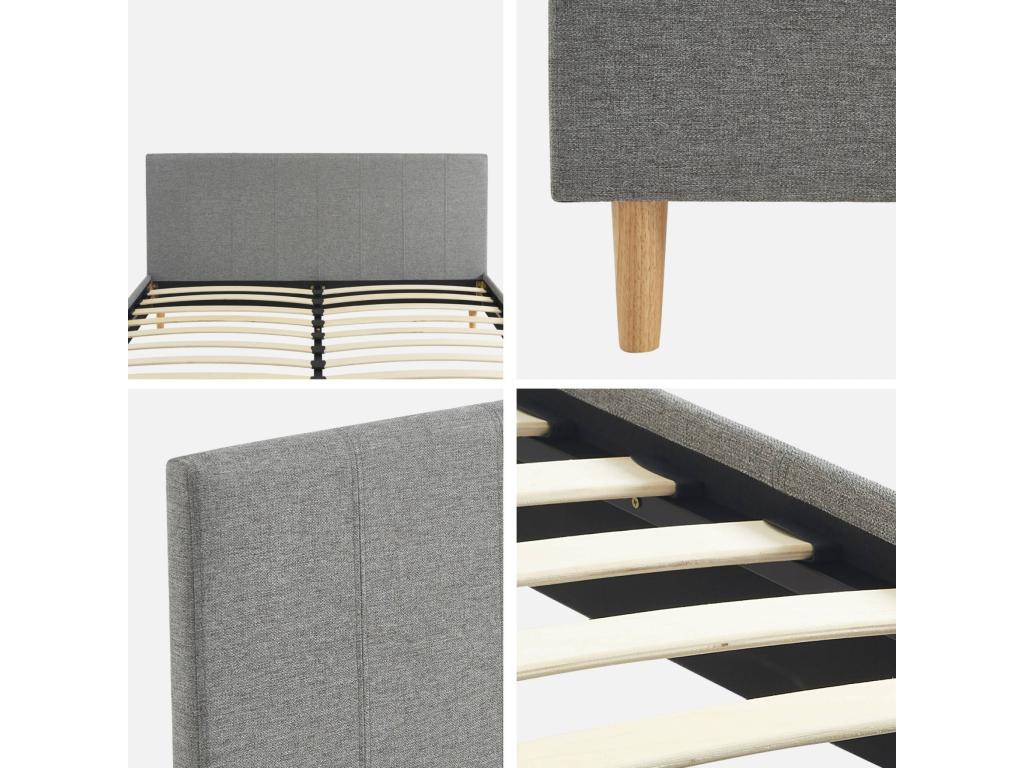 Lit avec sommier à Dekonao et tête de lit- finition tissu- gris clair- L 211 x P 167.5 x H 89cm JKDJ48827