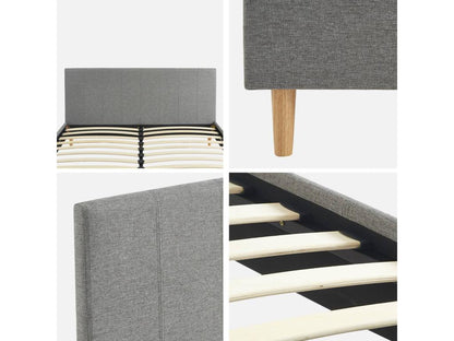 Lit avec sommier à Dekonao et tête de lit- finition tissu- gris clair- L 211 x P 167.5 x H 89cm JKDJ48827