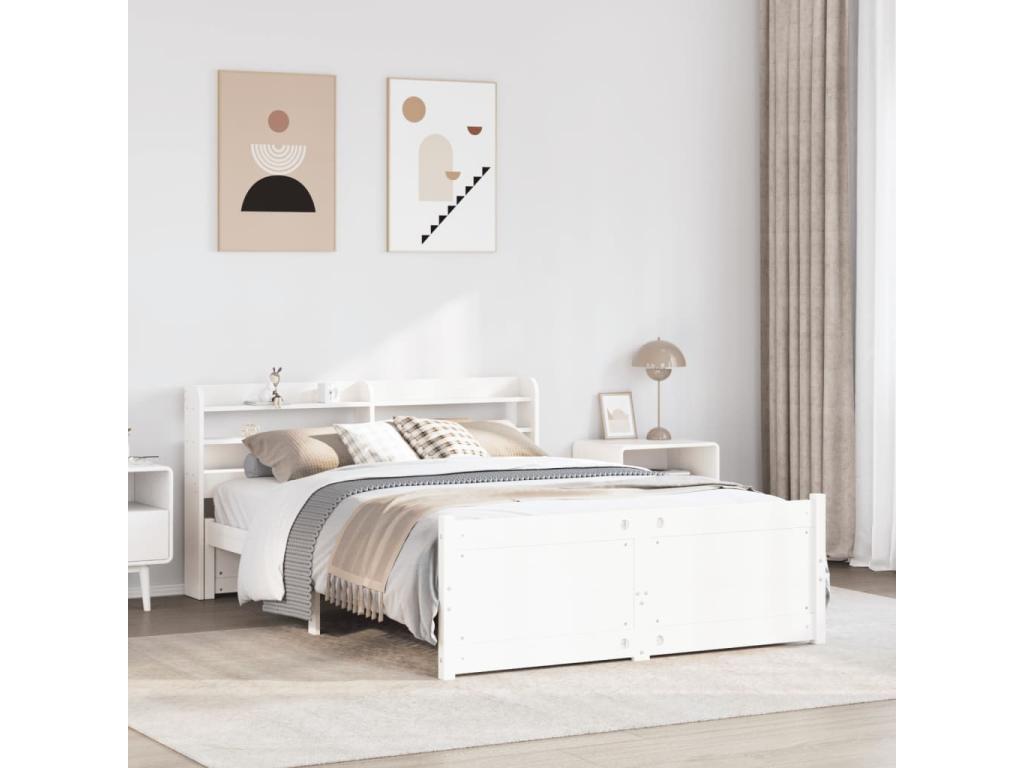 Cadre de lit et tête de lit sans matelas blanc 135x190 cm XRVQ42342