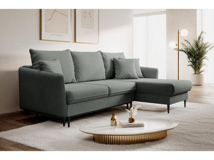 Canapé d'angle - 223 cm - avec fonction couchage - velours hydrophobe - gris - pieds noirs - Dekonao QEQV29433