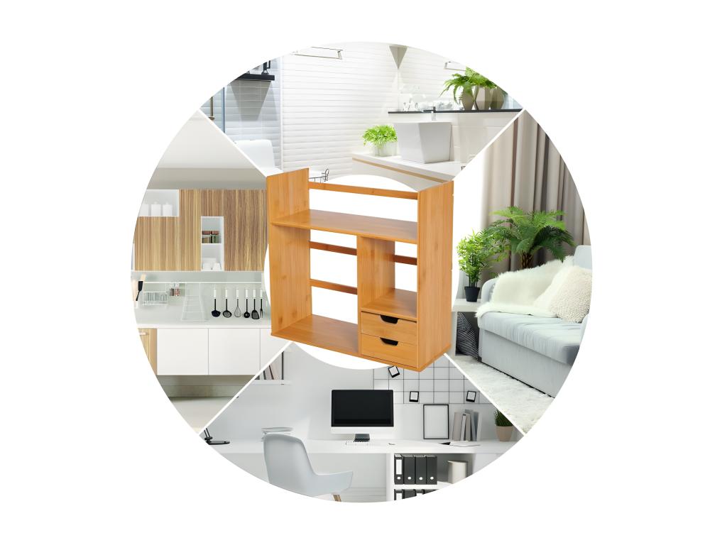 Organisateur de bureau en bois naturel deux tiroirs YJPS04416