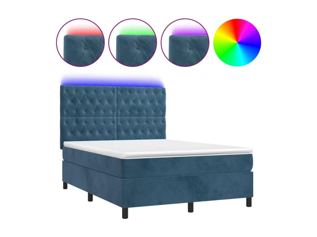 Sommier à Dekonao de lit matelas et LED Bleu foncé 140x190 PIHO74766