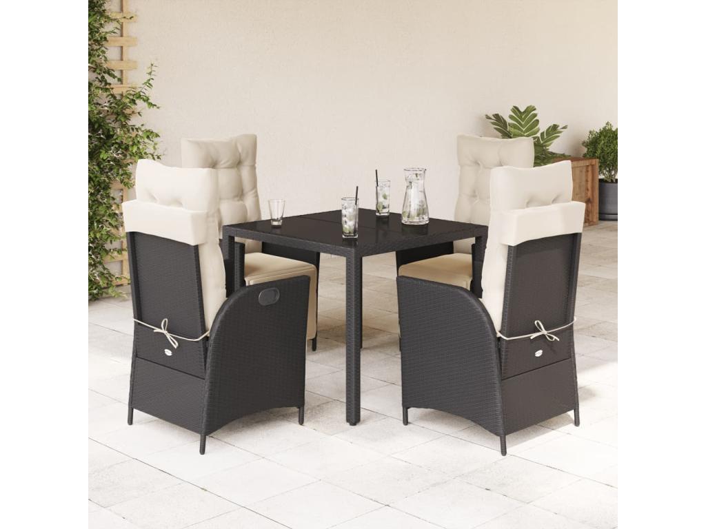 Ensemble à manger de jardin coussins 5pcs Noir Résine tressée EXWE38324