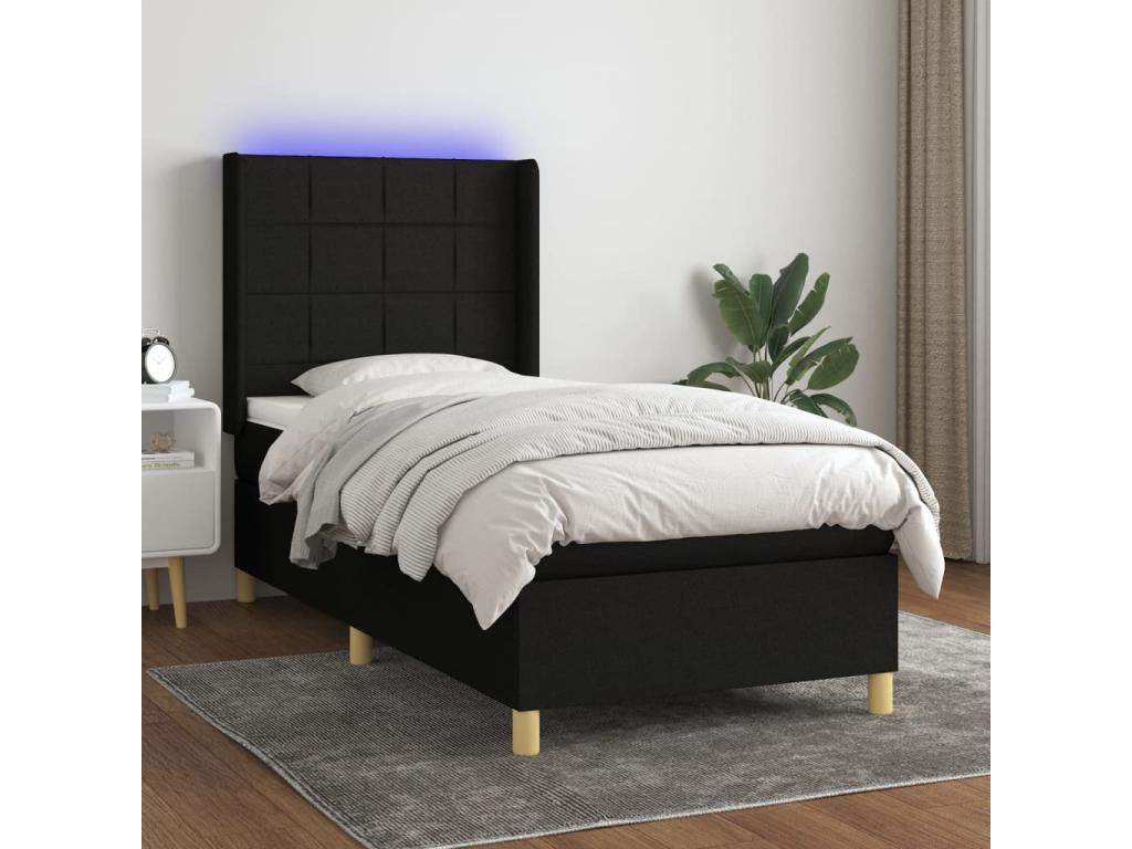 Sommier tapissier avec matelas et LED Noir 90x190 cm Tissu JPRW81961