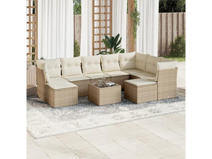 Salon de jardin avec coussins 10 pcs beige résine tressée RLYW38786