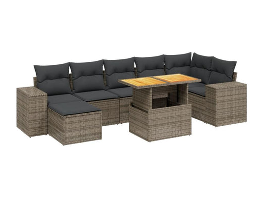Salon de jardin 8 pcs avec coussins gris résine tressée WIYH01743