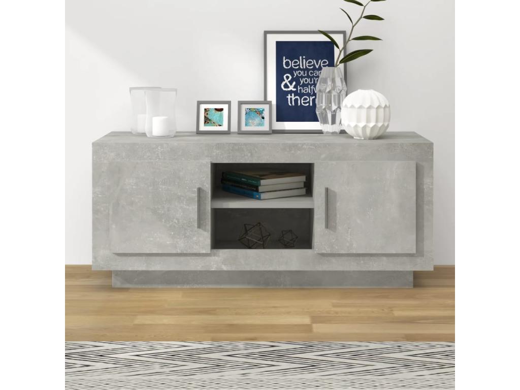 Meuble TV gris béton 102x35x45 cm bois d'ingénierie PGEB10143
