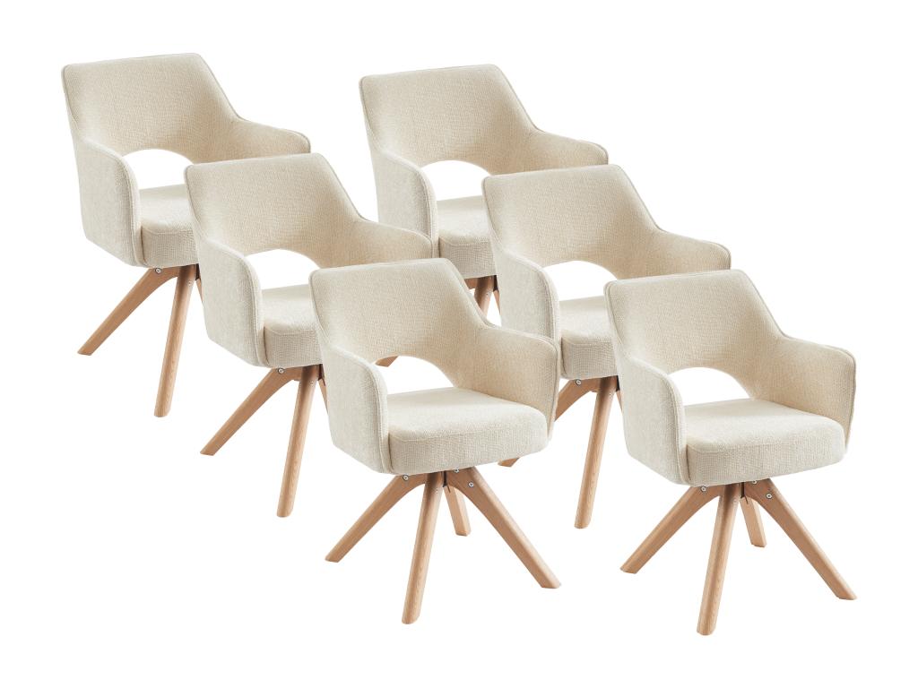 Lot de 6 chaises pivotantes avec accoudoirs en tissu et chêne - Crème - Dekonao KKGO21590
