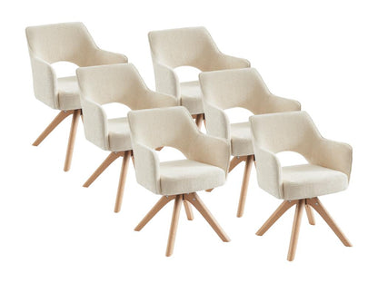 Lot de 6 chaises pivotantes avec accoudoirs en tissu et chêne - Crème - Dekonao KKGO21590
