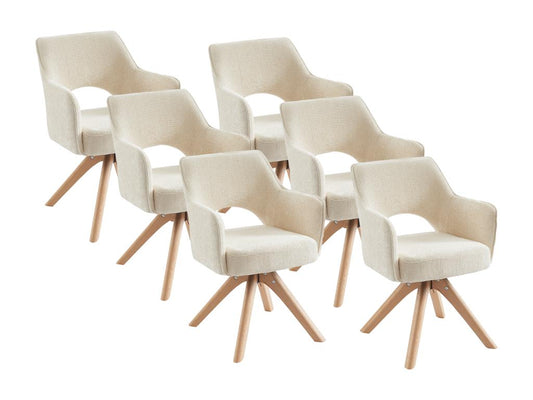 Lot de 6 chaises pivotantes avec accoudoirs en tissu et chêne - Crème - Dekonao KKGO21590