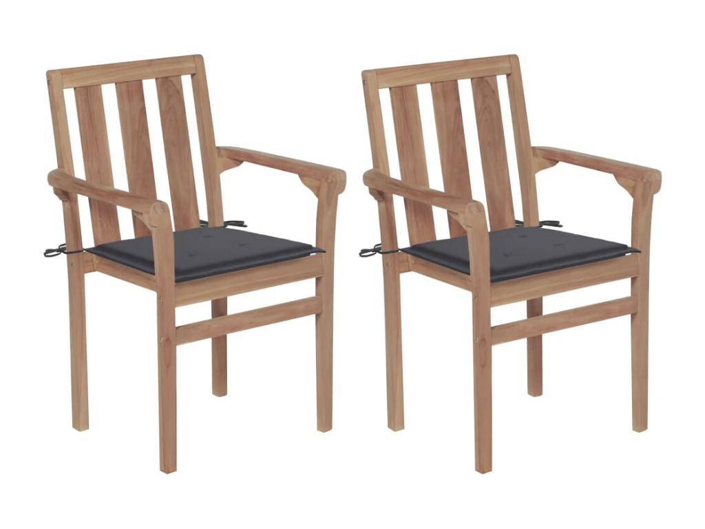 Chaises de jardin 2 pièces avec coussins anthracite Bois de teck ZNTV23613