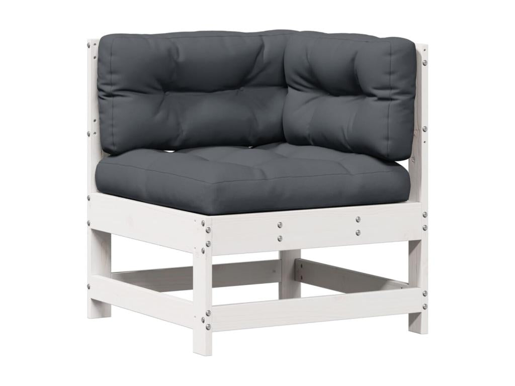 Salon de jardin 5 pièces avec coussins blanc bois massif de pin GRRH77658