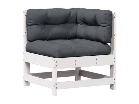 Salon de jardin 5 pièces avec coussins blanc bois massif de pin GRRH77658