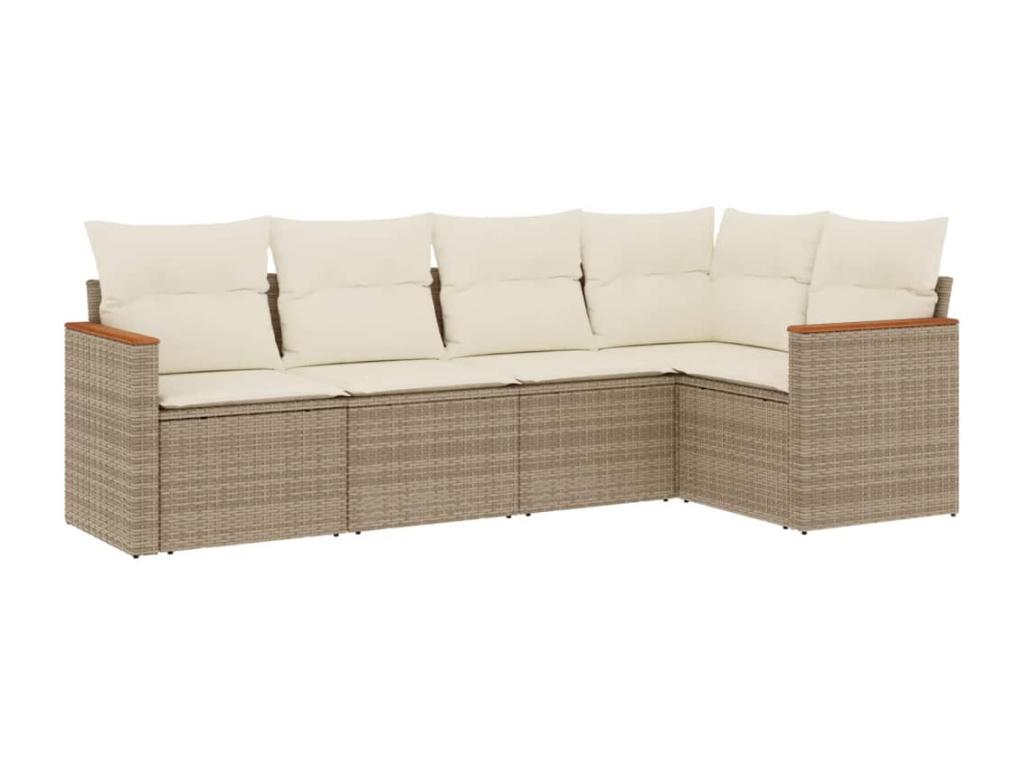 Salon de jardin avec coussins 5 pièces beige résine tressée GNSD88011