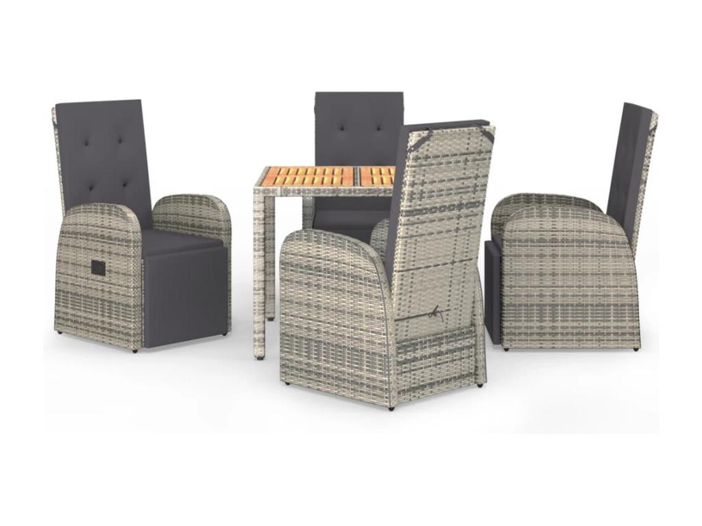 Ensemble à manger de jardin 5 pcs coussins gris résine tressée ZSJM33174