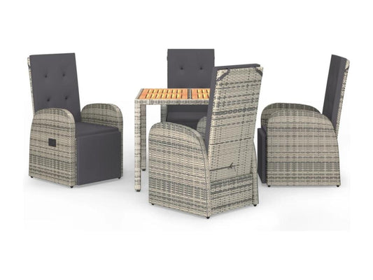 Ensemble à manger de jardin 5 pcs coussins gris résine tressée ZSJM33174