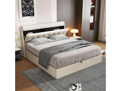 Lit coffre élégant 160x200 cm - étagère tête de lit dissimulée - similicuiir - sommier à Dekonao - blanc ZIYI18973