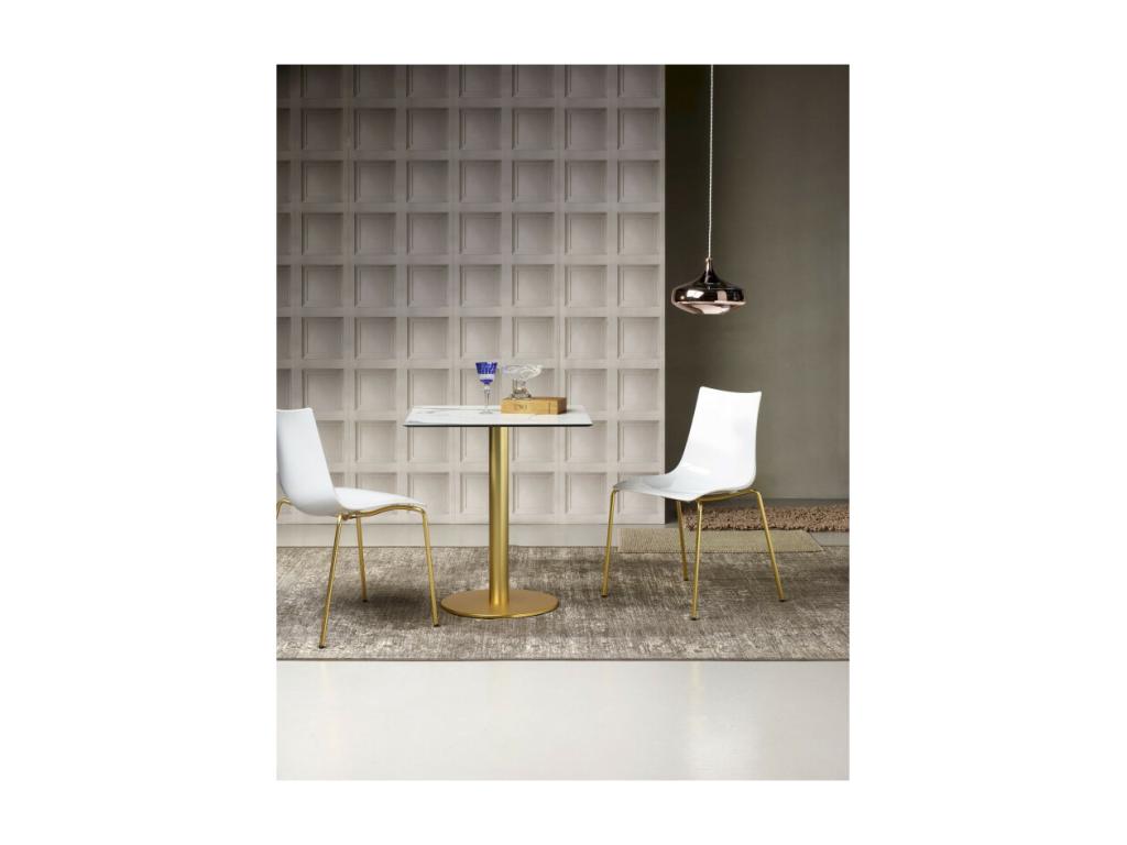 2 Chaises de salle à manger blanc brillant pieds laiton - Boite à design ISDP59121