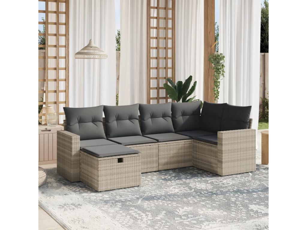 Salon de jardin 6 pièces avec coussins gris clair résine tressée UCLZ06133