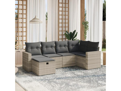 Salon de jardin 6 pièces avec coussins gris clair résine tressée UCLZ06133