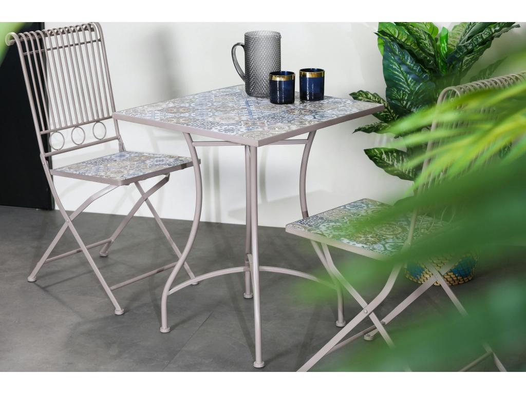 Petite table de jardin carreaux de ciment bleu et Nobellea 58 cm Nobellea IXPL79500