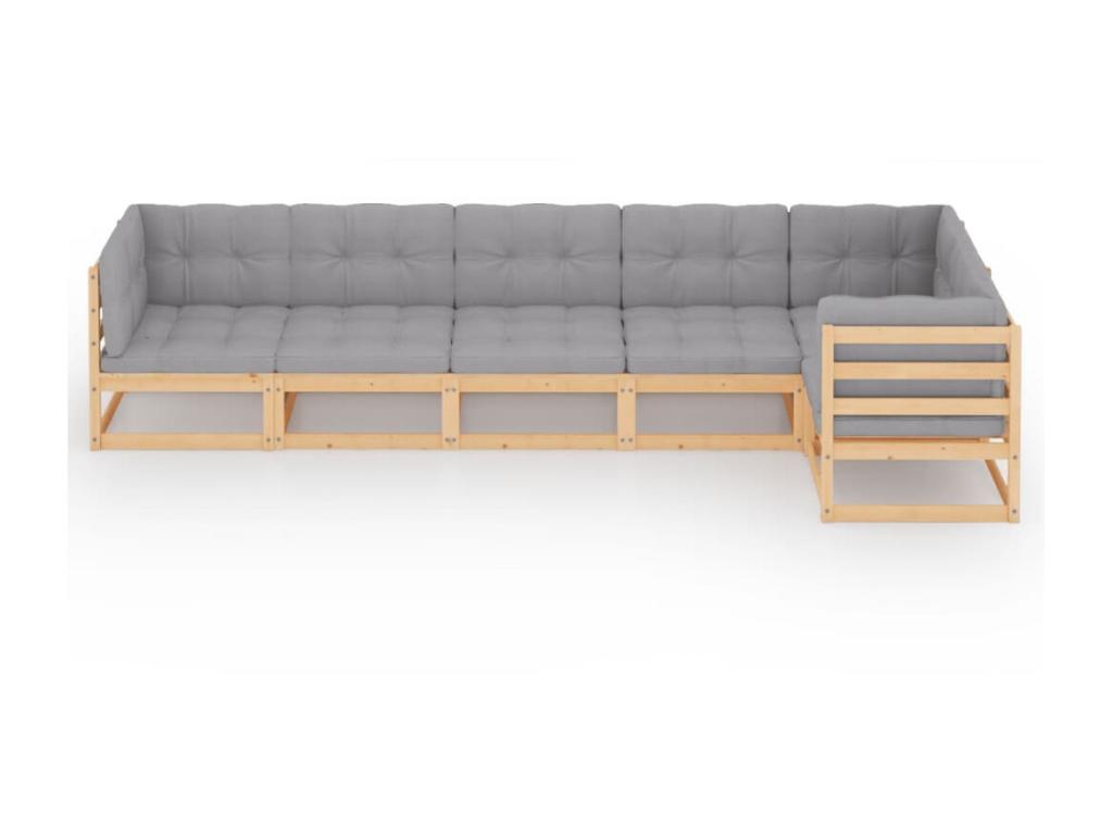 Salon de jardin 6 pcs avec coussins Bois de pin massif 22 IQMQ31390