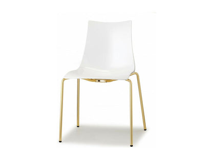 2 Chaises de salle à manger blanc brillant pieds laiton - Boite à design ISDP59121