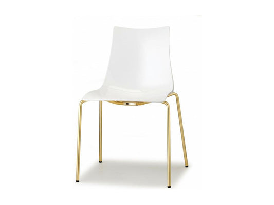 2 Chaises de salle à manger blanc brillant pieds laiton - Boite à design ISDP59121