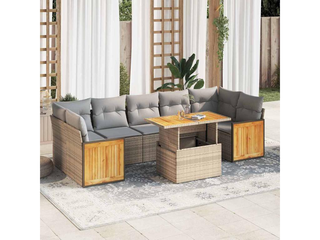 Salon de jardin avec coussins 8 pcs beige résine tressée Dekonao YHOD07760