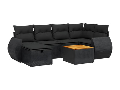 Salon de jardin 7 pcs avec coussins noir résine tressée TFBG32333