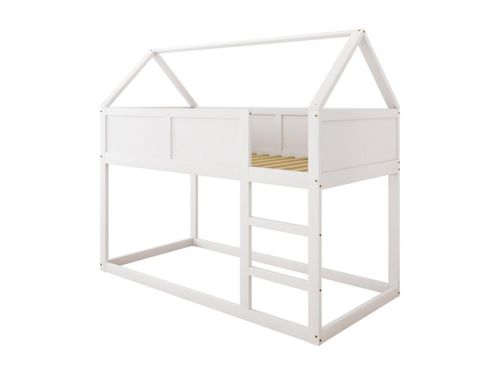 Lit superposé 90x200cm lit cabane enfant avec escalier et 1x sommier à Dekonao en haut cadre en bois massif blanc bois GIAR30096
