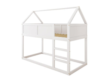 Lit superposé 90x200cm lit cabane enfant avec escalier et 1x sommier à Dekonao en haut cadre en bois massif blanc bois GIAR30096