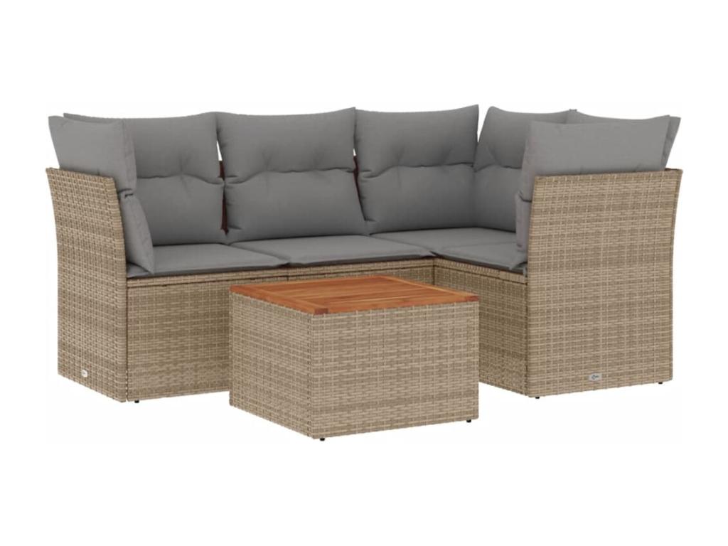 Salon de jardin avec coussins 5 pièces beige résine tressée LNMI75644