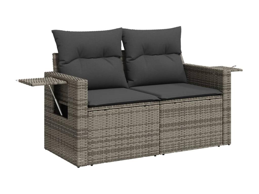 Salon de jardin 9 pcs avec coussins gris résine tressée TTAG84253
