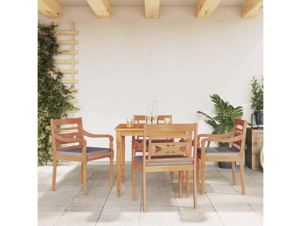 Ensemble à manger de jardin avec coussins gris foncé 5 pièces LUHB14255