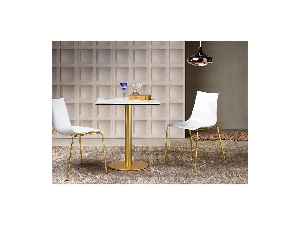 2 Chaises de salle à manger blanc brillant pieds laiton - Boite à design ISDP59121