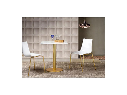 2 Chaises de salle à manger blanc brillant pieds laiton - Boite à design ISDP59121