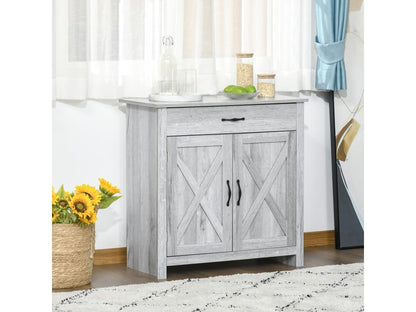 Dekonao Buffet 2 portes tiroir style rural Dekonao placard avec étagère poignées métal noir MDF panneaux particules aspect bois gris clair FRKS05437
