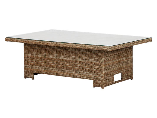Gram Table de jardin 134x84 cm H 68/44 avec fonction élévatrice avec plateau en verre naturel. UPZE84071