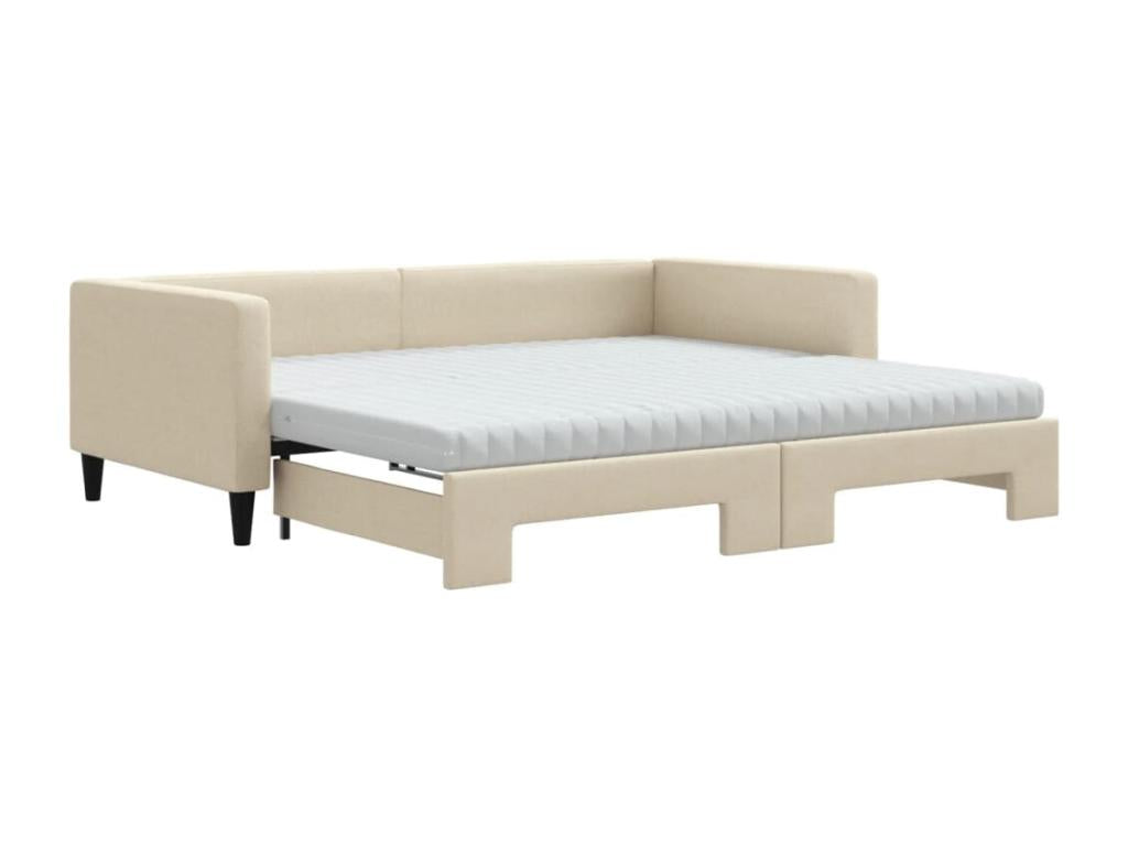 Lit de jour avec gigogne et matelas crème 100x200 cm tissu IKLJ92532