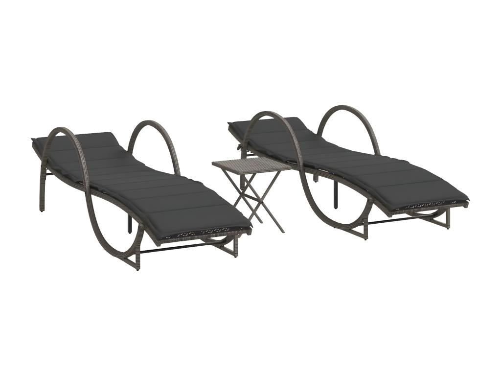 Chaises longues lot de 2 avec table gris résine tressée JOXO77282