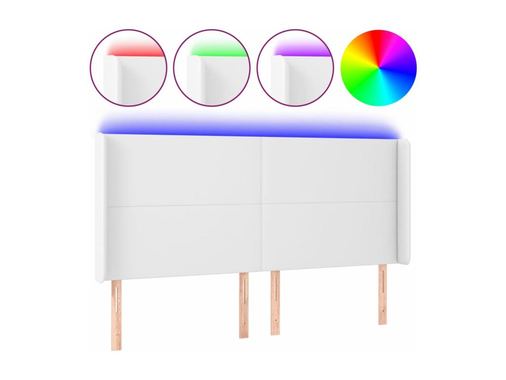 Tête de lit à LED Blanc 163x16x118/128 cm Similicuir BJQF61835