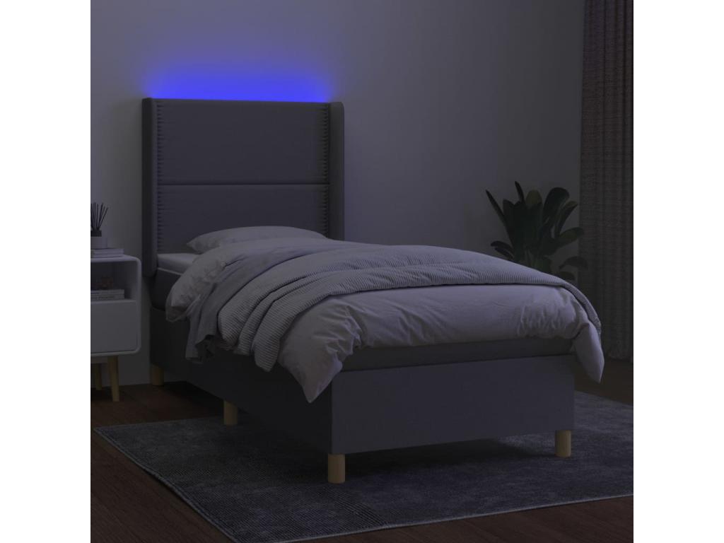 Sommier tapissier matelas et LED Gris clair 100x200 cm Tissu TKYP29165