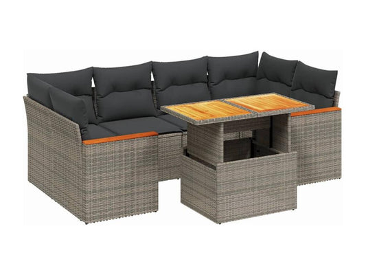 Salon de jardin avec coussins 7 pcs gris résine tressée VFOC05255