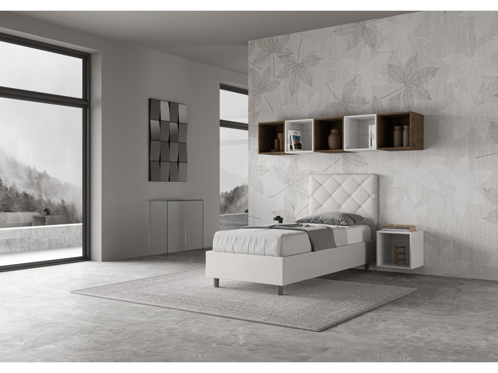 Lit rangement capitonné simili cuir blanc Dekonao 80x210 WLSU88372