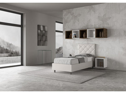 Lit rangement capitonné simili cuir blanc Dekonao 80x210 WLSU88372