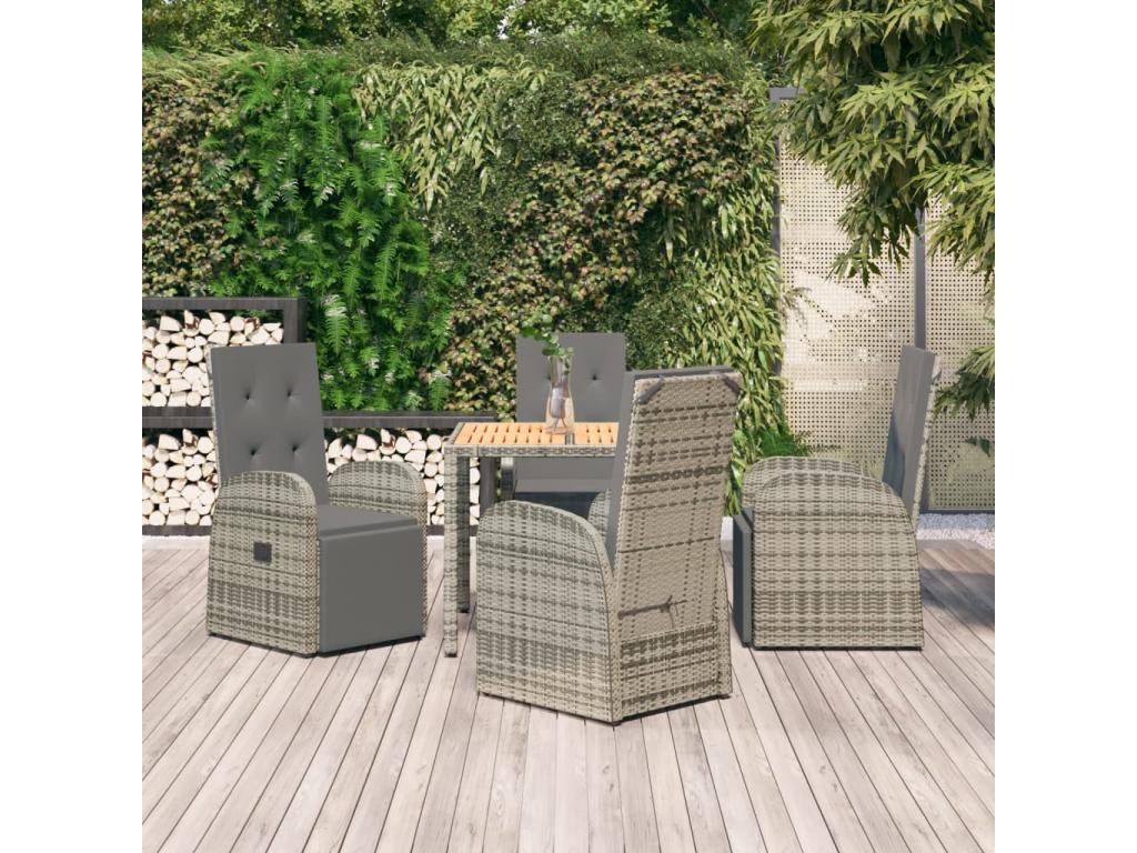 Ensemble à manger de jardin 5 pcs coussins gris résine tressée ZSJM33174